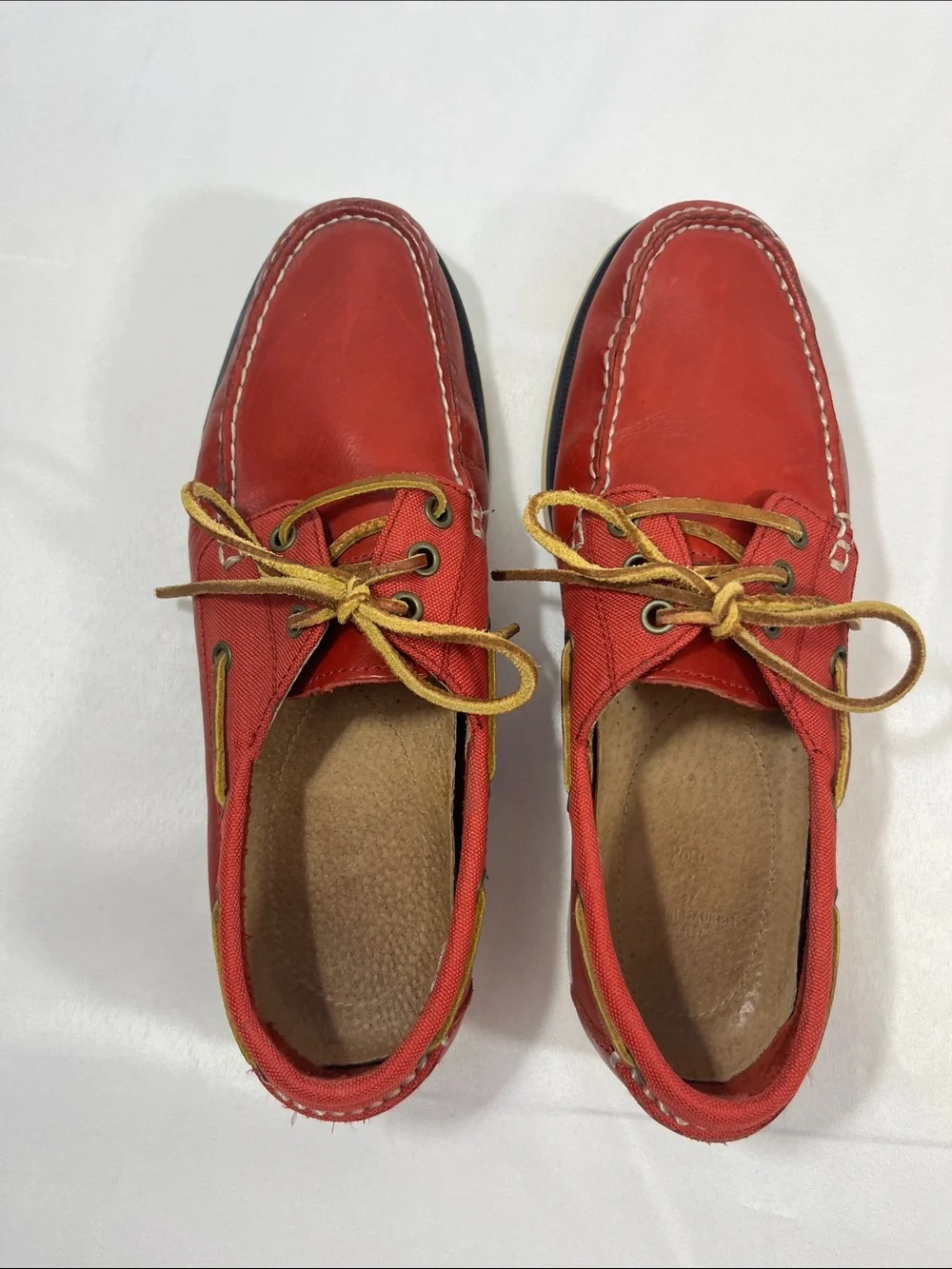 POLO Bienne Red Leather Boat Shoes, Tan Laces Mens 9D by Ralph Lauren